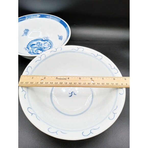 Set of 2 Blue White Porcelain Bowls Dragon and Landscape Design For Ramen 1 Mark - Picture 7 of 16